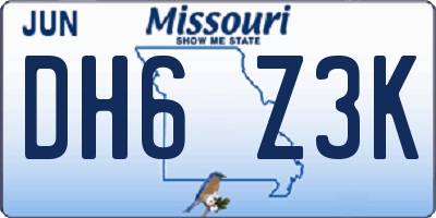 MO license plate DH6Z3K