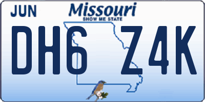 MO license plate DH6Z4K