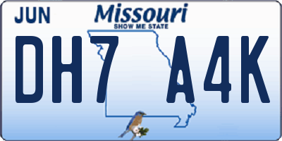 MO license plate DH7A4K