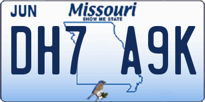 MO license plate DH7A9K