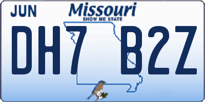 MO license plate DH7B2Z