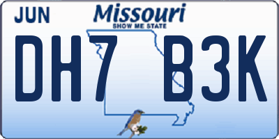 MO license plate DH7B3K