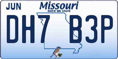 MO license plate DH7B3P