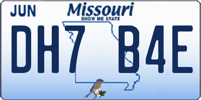 MO license plate DH7B4E