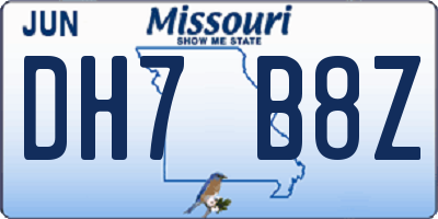 MO license plate DH7B8Z