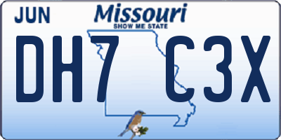 MO license plate DH7C3X