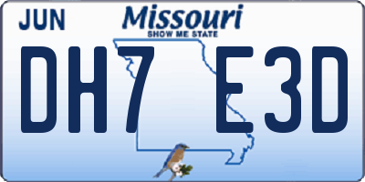 MO license plate DH7E3D