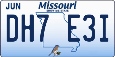 MO license plate DH7E3I