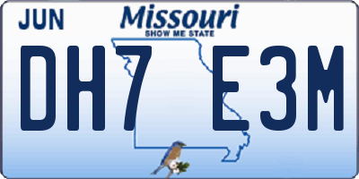 MO license plate DH7E3M