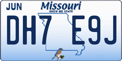 MO license plate DH7E9J