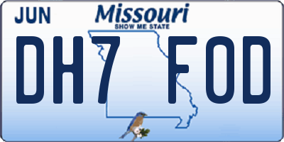 MO license plate DH7F0D