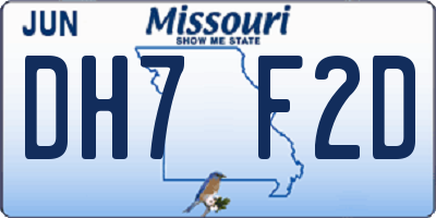 MO license plate DH7F2D