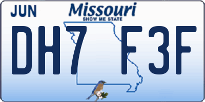 MO license plate DH7F3F