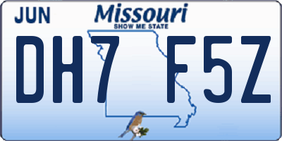 MO license plate DH7F5Z