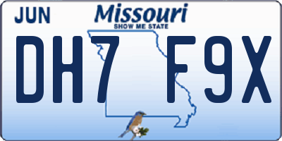 MO license plate DH7F9X