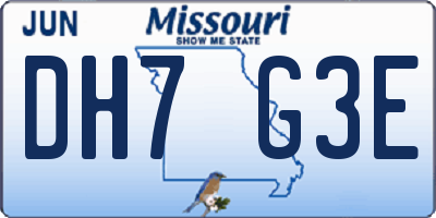 MO license plate DH7G3E