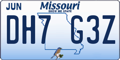 MO license plate DH7G3Z