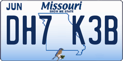 MO license plate DH7K3B
