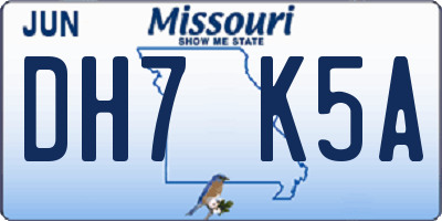 MO license plate DH7K5A