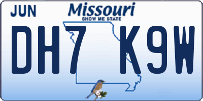 MO license plate DH7K9W