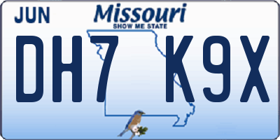 MO license plate DH7K9X