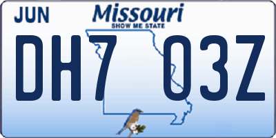 MO license plate DH7O3Z