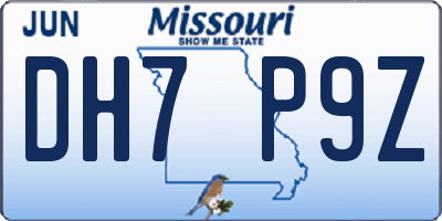 MO license plate DH7P9Z