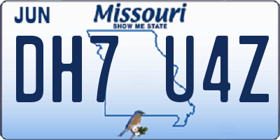 MO license plate DH7U4Z