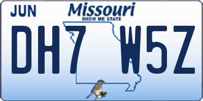 MO license plate DH7W5Z