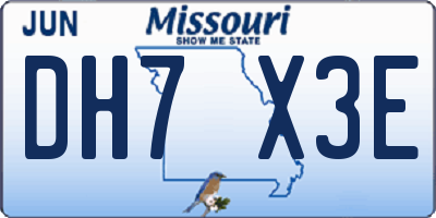 MO license plate DH7X3E