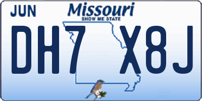 MO license plate DH7X8J