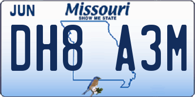 MO license plate DH8A3M