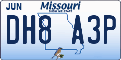 MO license plate DH8A3P