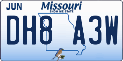 MO license plate DH8A3W