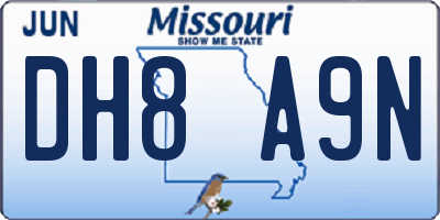 MO license plate DH8A9N