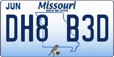 MO license plate DH8B3D