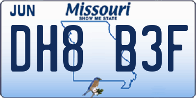 MO license plate DH8B3F