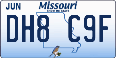 MO license plate DH8C9F