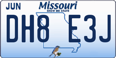 MO license plate DH8E3J