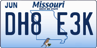 MO license plate DH8E3K