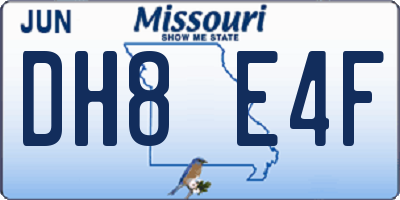 MO license plate DH8E4F