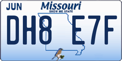 MO license plate DH8E7F