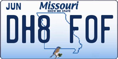 MO license plate DH8F0F