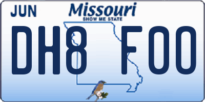MO license plate DH8F0O