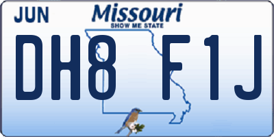 MO license plate DH8F1J
