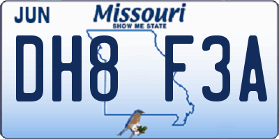 MO license plate DH8F3A
