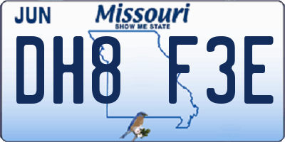 MO license plate DH8F3E