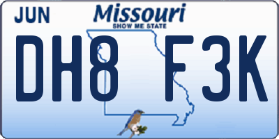 MO license plate DH8F3K