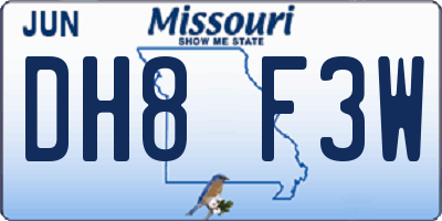 MO license plate DH8F3W