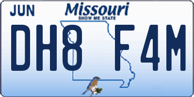MO license plate DH8F4M